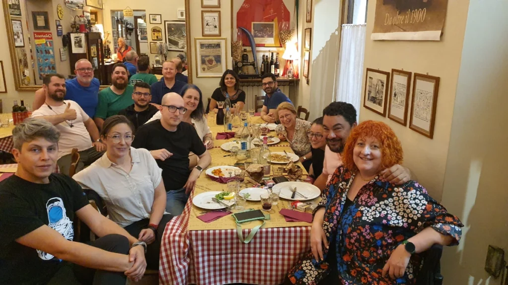 Group photo in restaurant