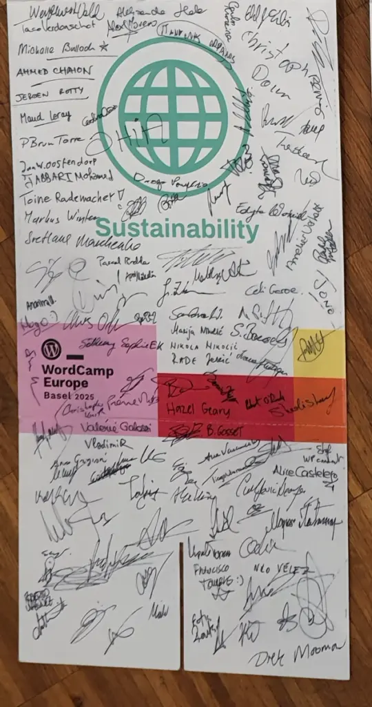 Photo of signatures on the Sustainability sign 1/6