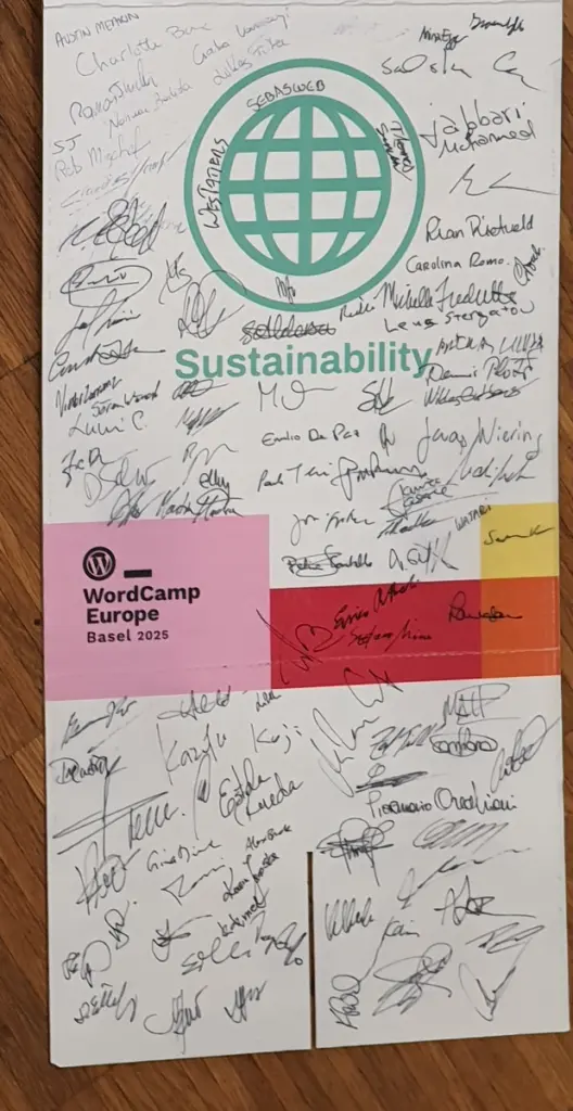 Photo of signatures on the Sustainability sign 2/6